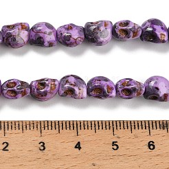 合成ターコイズビーズ連売り  スカル  染め  スプレー塗装  暗紫色  8x6x7mm  穴：1mm  約47個/連  14.17''（36センチメートル）&nbsp;TURQ-F019-02E