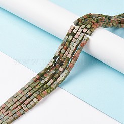 天然石ユナカイトビーズ連売り  キューブ  4~4.5x4~4.5x4~4.5mm  穴：1mm  約92個/連  15.35''（39センチメートル）&nbsp;G-F631-K19