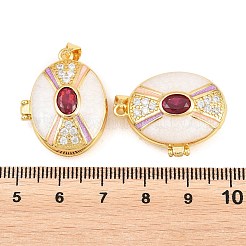 真鍮製ロケットペンダント  エナメル、ガラス、キュービックジルコニア付き  カドミウムフリー＆鉛フリー  18KGP本金メッキ  ラックめっき  長持ちメッキ  楕円形のチャーム  ミックスカラー  26.5x21x9mm  穴：3x5mm&nbsp;KK-D232-12G-03