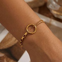 304ステンレススチールリンクブレスレット  ベネチアンチェーン＆ボールチェーンブレスレット（女性用）  リング  18KGP本金メッキ  6.69インチ（17cm）&nbsp;WG64898-01
