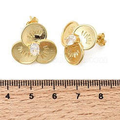 女性用真鍮クリアキュービックジルコニアスタッドピアス  クローバー  ゴールドカラー  19x20mm&nbsp;EJEW-A162-03G