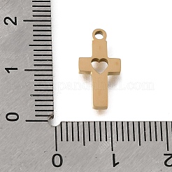 イースター 304 ステンレス ペンダント  ハートチャーム付きクロス  艶出し  イオンプレーティング（ip）  ゴールドカラー  15.5x7.5x1.5mm  穴：1.5mm&nbsp;STAS-E532-02P