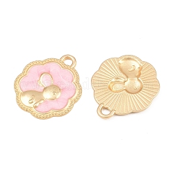 合金エナメルチャーム  ウサギのチャーム付きフラワー  ゴールドカラー  ミックスカラー  25.5x22x2mm  穴：2.5mm&nbsp;AL-CBAAE77-01