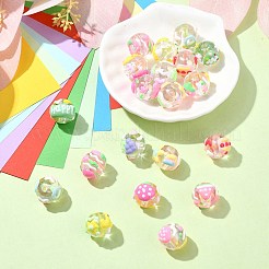20個 10スタイル 手作り透明アクリルビーズ  手描きのビーズ  丸くフルーツ柄  ミックスカラー  18x15mm  穴：2.5~3mm  2個/スタイル&nbsp;MACR-CJ0002-14