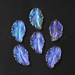 染色および加熱ガラスのペンダント  ABカラー  羽の葉  クリアAB  28x17x3.5mm  穴：1.2mm&nbsp;X1-GLAA-B009-06H