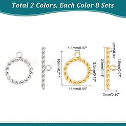 16セット2色304ステンレススチールマンテル  リング  ゴールデン·ステンレス鋼色  リング：18x15x2.5mm  穴：1.8mm  内径：11mm  バー：23m5m2  穴：1.8mm  8セット/カラー&nbsp;STAS-UN0036-68
