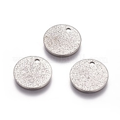 変色しない304ステンレススチールのテクスチャペンダント  フラットラウンド  ステンレス鋼色  12x1mm  穴：1.4mm&nbsp;X-STAS-I098-01-12mm-P