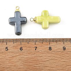 手作りの磁器のペンダント  真鍮パーツ  クロスチャーム  ゴールドカラー  ミックスカラー  21x13x5.5mm  穴：1.6mm&nbsp;PALLOY-JF06052