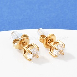 304 Stainless Steel Rhinestone Stud Earrings&nbsp;EJEW-G423-16G-01