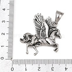 304ステンレスペンダント  翼のある馬のチャーム  アンティークシルバー  34.5x35.5x4.5mm  穴：9.5x5.5mm&nbsp;STAS-C164-02AS