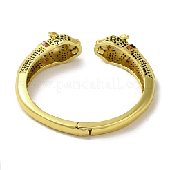 Brass Pave Clear & Green Cubic Zirconia Leopard Open Cuff Bangle for Women&nbsp;BJEW-K246-20A-G