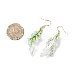 手作りのガラスシードビーズのダングルイヤリング  アクリルと  ゴールドカラー  ユリの花の枝  ミックスカラー  62x14~20mm&nbsp;EJEW-MZ00546