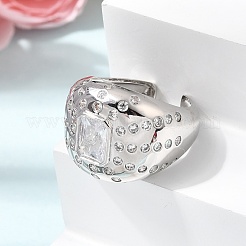 Brass Micro Pave Cubic Zirconia Cuff Open Rings for Women&nbsp;RJEW-L343-03P-02