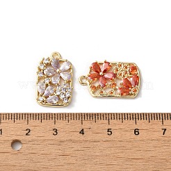 真鍮チャーム  ガラスと  花の長方形  ゴールドカラー  ミックスカラー  23x14x3mm  穴：1.6mm&nbsp;KK-C062-017G