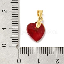 真鍮製ガラスチャーム  ハート  18KGP本金メッキ  ファイヤーブリック  15x10x6.5mm  穴：5x4mm&nbsp;KK-Z073-14G-03