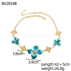 Floral 304 Stainless Steel Enamel Link Necklace&nbsp;STAS-OY013-95G