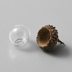 ガラスボールペンダント  天然どんぐりシェルキャップ付き  秋のテーマ  透明  28x16mm  穴：1.7mm&nbsp;FIND-WH0034-11A