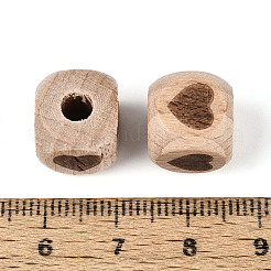 Laser Engraved Beech Wood European Beads&nbsp;WOOD-T033-08B