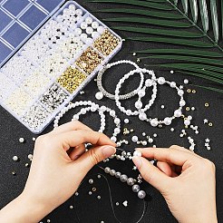 DIY ストレッチ ブレスレット ジュエリー キット  ABSプラスチックイミテーションパールビーズを含む  ccbプラスチックスペーサービーズ  ミックスカラー  4mm  穴：1.6mm  2色  200個/カラー  400pc&nbsp;DIY-YW0011-61