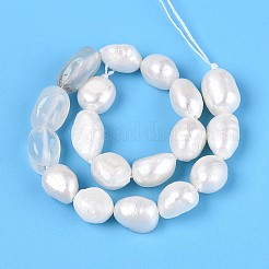 Natural Cherry Blossom Agate Nuggets & Natural Cultured Freshwater Pearl Beads Strands&nbsp;PEAR-N023-01A-05
