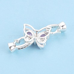 真鍮製マイクロパヴェキュービックジルコニア折りたたみ式クラスプ  蝶  銀  ミックスカラー  29x18.5x6mm  穴：4mm&nbsp;KK-U037-10S