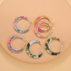 アクリルフープピアス  模様入りリング  プラチナ  ミックスカラー  45mm  3のペア/セット&nbsp;FS-WG995C7-11