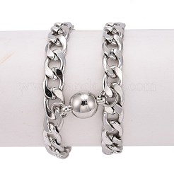 変色しにくい304ステンレススチールカーブチェーンブレスレット  カップルのブレスレット  マグネットクラスプ付き  ステンレス鋼色  8-1/8インチ（20.5cm）  9-1/8インチ（23cm）  2個/セット&nbsp;BJEW-JB06276