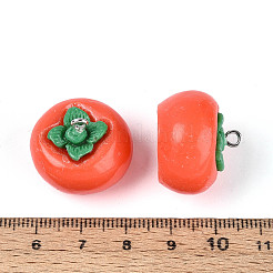 不透明樹脂ペンダント  柿のチャーム  プラチナメッキ鉄ループ付き  レッドオレンジ  18~19x22~23mm  穴：2mm&nbsp;RESI-N050-17P