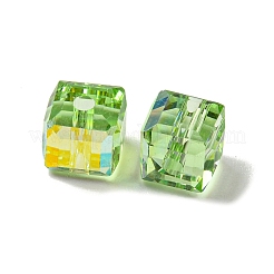電気メッキガラスビーズ  多面カット  キューブ  薄緑  5.5x5.5x5.5mm  穴：1.6mm  100個/袋&nbsp;EGLA-Z004-04A-03