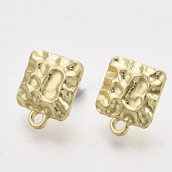 合金製スタッドピアスパーツ  スチールピンとループ付き  正方形  ライトゴールド  16.5x13mm  穴：2mm  ピン：0.7mm&nbsp;X-PALLOY-S121-125