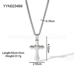 レトロな304ステンレススチールペンダントヒップホップネックレス  銀色のメッキ  クロス  21.65インチ（55cm）&nbsp;OC7318-2
