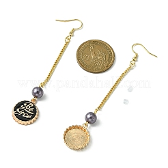「be free」という言葉が入ったビールキャップ合金エナメルダングルイヤリング  イミテーションパールアクリルビーズタッセルイヤリング  ミックスカラー  96mm&nbsp;EJEW-JE05375