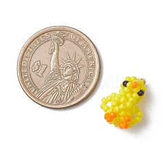 ガラスシードビーズのアヒルペンダント  304ステンレススチール製ジャンプリング付き  18KGP本金メッキ  きいろ  16.5x13.5x13.5mm  穴：3.5mm&nbsp;PALLOY-MZ01100