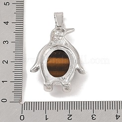 天然石タイガーアイペンダント  合金と鉄パーツ  ペンギン  プラチナ  34x23.5x7mm  穴：8x4mm&nbsp;G-A224-02P-09