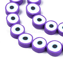 手作り樹脂粘土ビーズ連売り  ナザールボンジュウ付きフラットラウンド  暗紫色  8~11x4mm  穴：1.2mm  約40個/連  13.98インチ〜15.35インチ（35.5cm〜39cm）&nbsp;CLAY-S096-041G