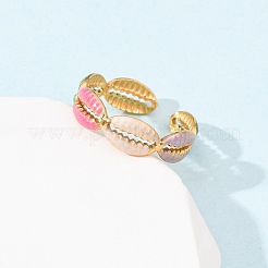 女性用304ステンレススチールカフリング  エナメル  ゴールドカラー  シェル形状  6mm&nbsp;LS-RJEW-D334-02B-G