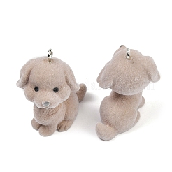 フロッキー樹脂ペンダント  犬  プラチナ鉄ループ付き  キャメル  33x22x29mm  穴：2mm&nbsp;FIND-A052-06F