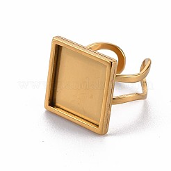 201ステンレススチールカフパッドリングセッティング  レーザー切断  正方形  ゴールドカラー  トレイ：16x16mm  usサイズ7 1/4(17.5)~usサイズ8(18mm)&nbsp;STAS-S080-041D-G