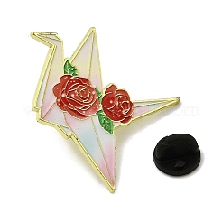 Paper Crane & Rose Flower Alloy Enamel Pin Backs for Clothes for Women&nbsp;JEWB-F043-02A