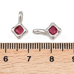 真鍮製マイクロパヴェキュービックジルコニアペンダント  菱形チャーム  プラチナ  12.5x7.5x4.5mm  穴：4x2.5mm&nbsp;KK-H263-04P