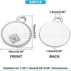 304ステンレススチールペンダントラインストーンセッティング  フラットラウンド  ステンレス鋼色  ss3（1.35~1.4mm）ラインストーンに適合  13x10x1.5mm  穴：1.6mm  20個/箱&nbsp;STAS-UN0007-21P