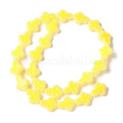 焼き絵の具、ガラス、エナメル、ビーズ  手描きのビーズ  クロス  ライトカーキ  14.5x11.5x4mm  穴：1mm&nbsp;LS-BLOW-D300-06O