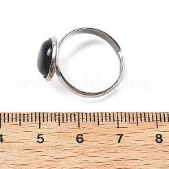 半円形の合成ブルーゴールドストーン指輪  女性用304ステンレススチール調節可能リング  ラウンドカボション：10mm  usサイズ6（16.5mm）  3mm&nbsp;RJEW-M062-01P-26