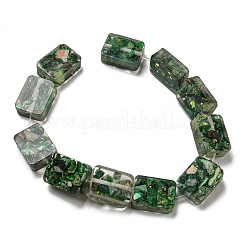 天然の染色されたインペリアルジャスパーと樹脂ビーズの連売り  長方形  濃い緑  16x12x6mm  穴：1.2mm  約11個/連  7.09インチ（18cm）&nbsp;G-G083-F06-01