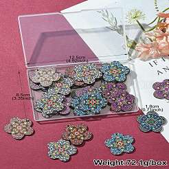 30 個 5 色プリントナチュラルバスウッドペンダント  花のチャーム  ミックスカラー  33.5x34.5x3mm  穴：1.5mm  6個/カラー&nbsp;WOOD-CJ0001-86