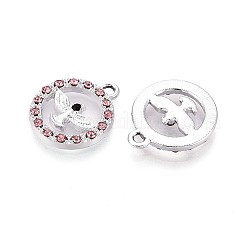 ラックメッキ合金ラインストーンペンダント  フラットラウンド＆イーグル  カドミウムフリー＆ニッケルフリー＆鉛フリー  プラチナ  ライトローズ  17x14x2mm  穴：1.5mm&nbsp;PALLOY-T091-22B-G-1