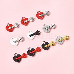スプレー塗装された合金製スプリットペンダント10セット  ハートの鍵ロック、愛してるチャーム  磁気を持つ  ミックスカラー  23x34x4.5mm  穴：5x5mmと2.5x3mm&nbsp;FIND-FS0004-22
