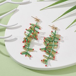 グラスシード ブレイド ブランチ ダングル スタッド イヤリング  女性用ゴールデン 304 ステンレススチール クリスマス イヤリング  カラフル  64mm  ピン：0.7mm&nbsp;EJEW-MZ00070-02