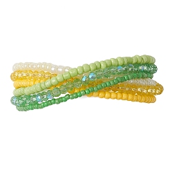 女性用ガラスシードビーズビーズ多層ブレスレット  ラウンド  きいろ  7-3/8インチ（18.6cm）&nbsp;BJEW-JB12990