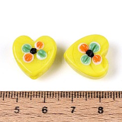 手作りランプワークビーズ  花とハート  きいろ  15~16x16~17x8~10mm  穴：1.2~1.6mm&nbsp;LAMP-ZX003-16-03